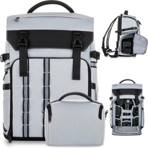 Elviros 2-in-1 Extra Camera Bag for SLR D-SLR, 24L Waterproof Camera Backpack with Laptop Compartment, Pockets for Cameras, Camera Bags, Camera Bag with Rain Cover Color BLACK