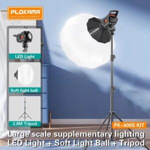 Plokama PK-400s Video Light Kit for Professional Photography & Videography Spotlights Fill Light 2700K-6500K With 65cm Lantern Box And Light Stand